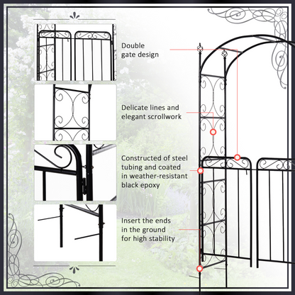 Metal Decorative Backyard Arch Gate Garden Arbor for Climbing Plants Outsunny