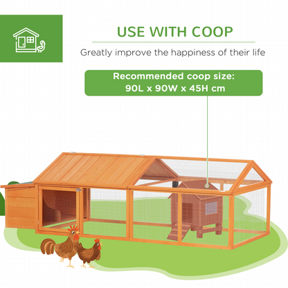 PawHut Wooden Chicken Run with Nesting Box, Openable Roof for 4-8 Chickens Ducks