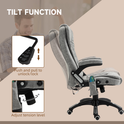 Executive Reclining Chair w/ Heating Massage Points Relaxing Headrest Grey