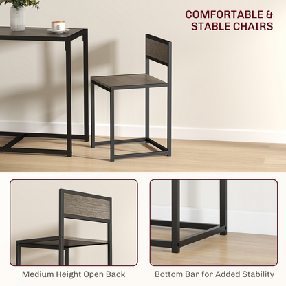 HOMCOM 3 Piece Dining Table Set with Metal Frame Grey Wood-Effect