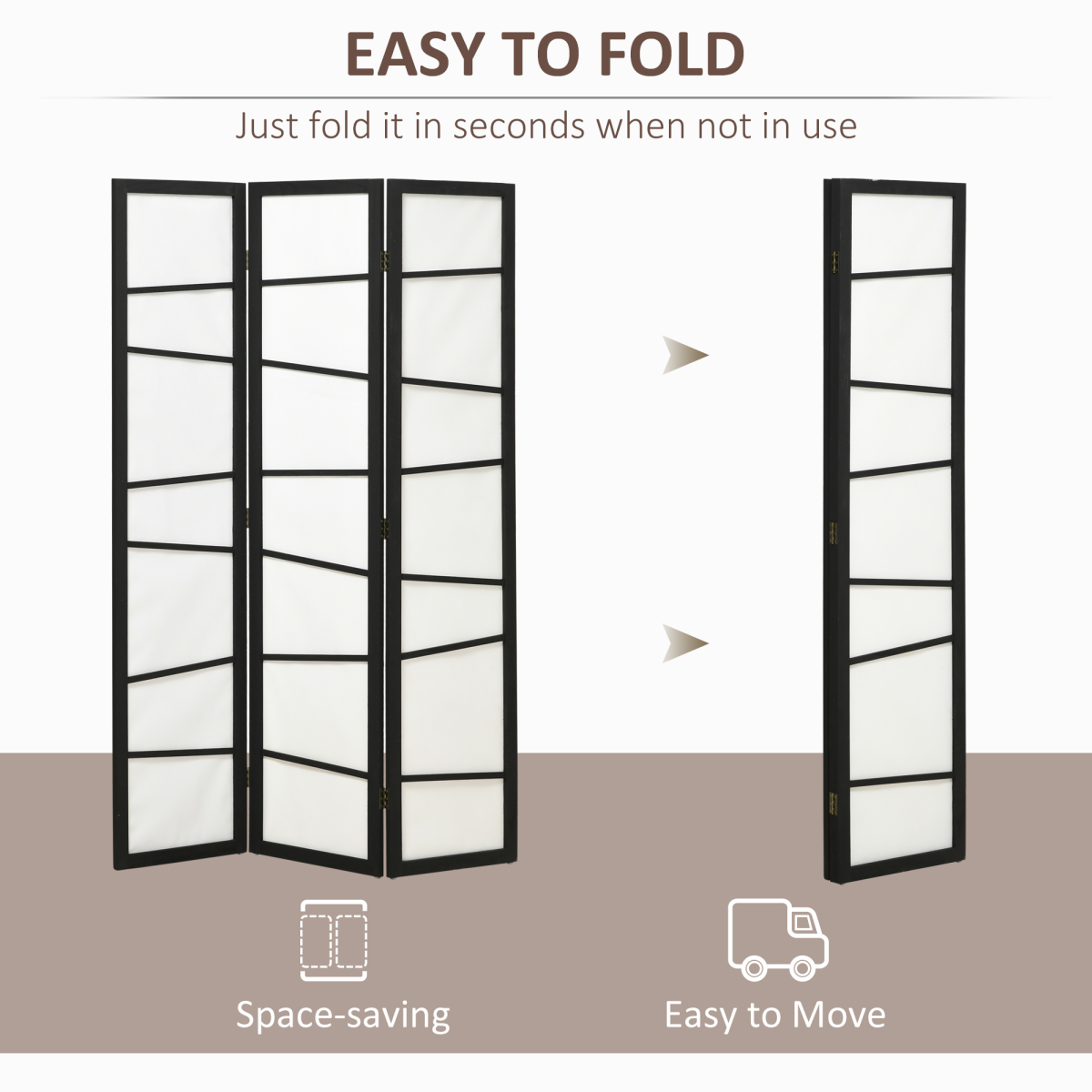 HOMCOM Folding Room Divider 3 Panel Privacy Screen Protector with Wooden Frame