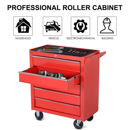 Roller Tool Cabinet Storage Box 5 Drawers Wheels Caster Garage Workshop Red