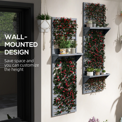 Outsunny Wall Mounted Plant Stands Set of 2 with Shelves and Slatted Trellis