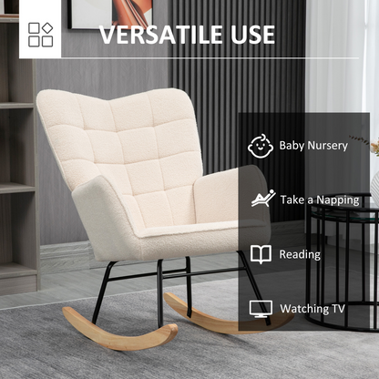 HOMCOM Wingback Rocking Chair for Nursing w/ Steel Frame and Wooden Base Beige