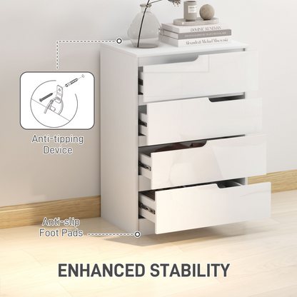 HOMCOM 4 Drawer Chest of Drawers for Bedroom, 60 x 40 x 85cm, White