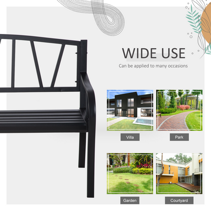 2-Seater Bench Solid Metal Loveseat Decorative Backrest Ergonomic Armrest