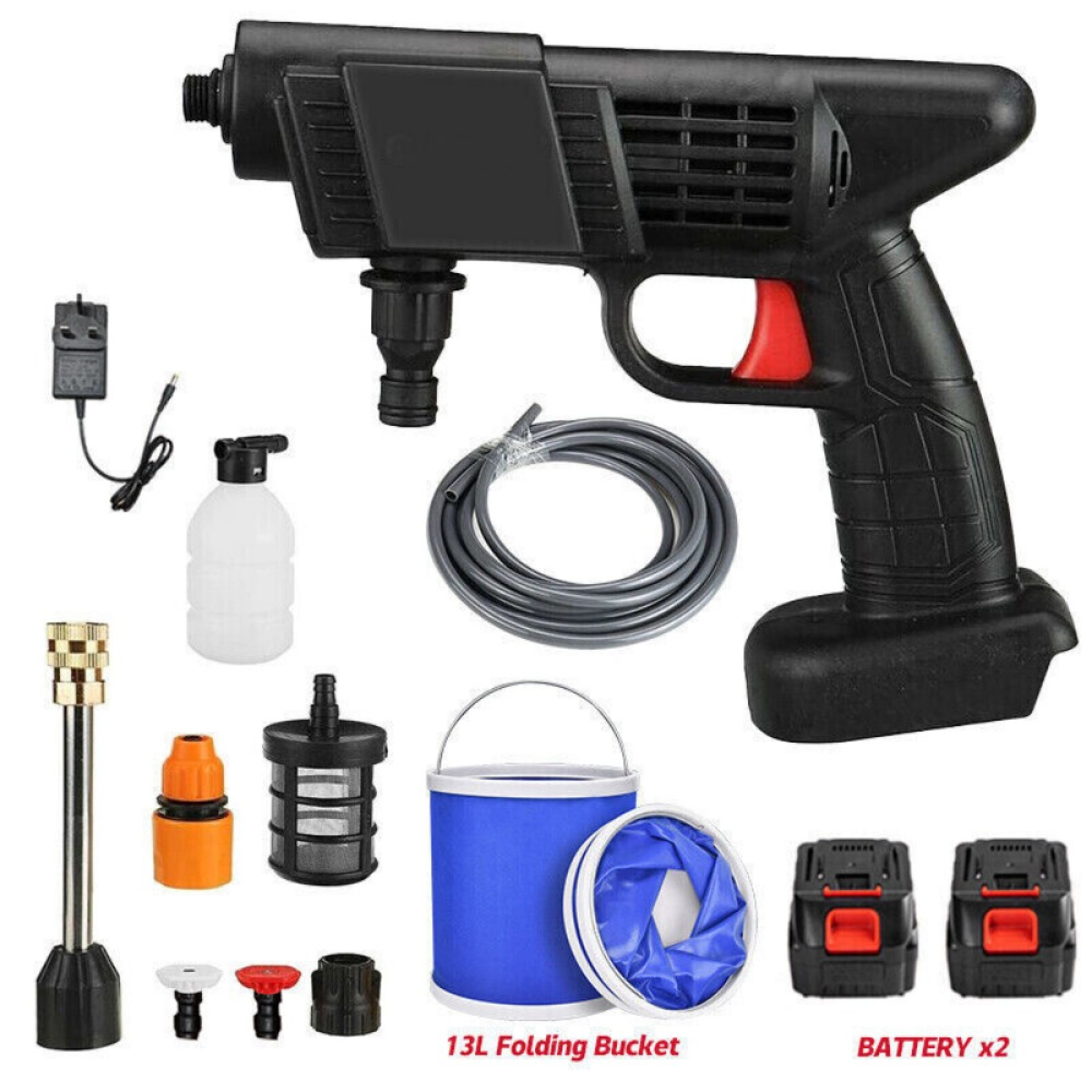 2 Battery Portable Cordless Car High Pressure Washer Jet Water Wash Cleaner Gun (Without a bucket)