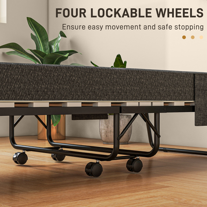 HOMCOM Folding Bed with Mattress Foldable Guest Bed on Wheels w/ Cover Dark Grey