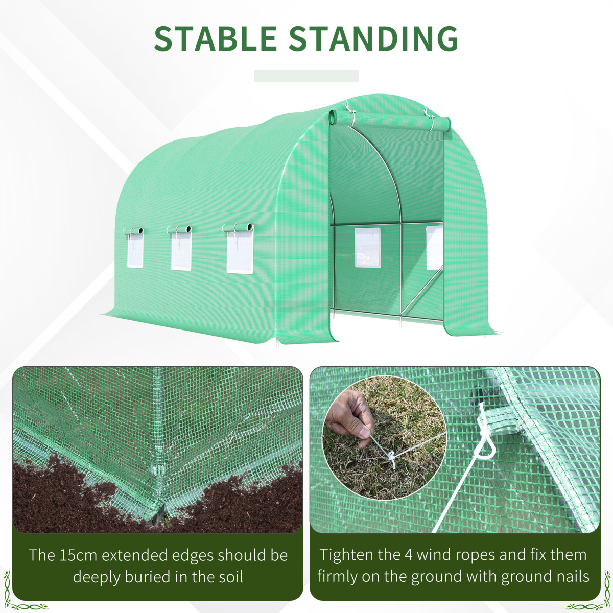 Outsunny 4.5m x 2m x 2m Walk-In Gardening Plant Greenhouse w/ PE Cover, Green