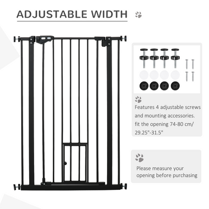 Extra Tall Dog Gate with Cat Door Auto Close for Stairs 74-80 cm Wide Pawhut