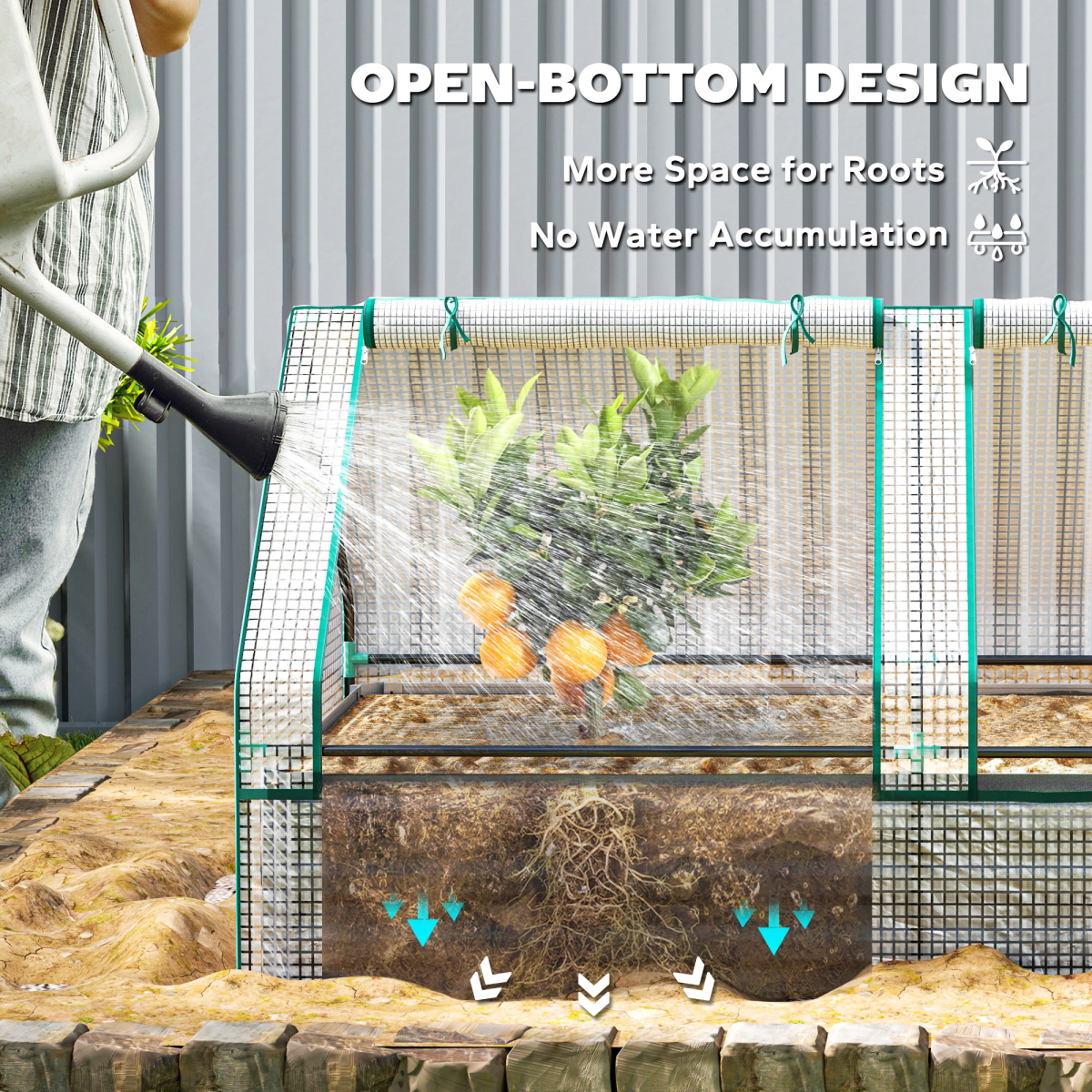 Outsunny Raised Garden Bed Planter Box with Greenhouse, White and Dark Grey