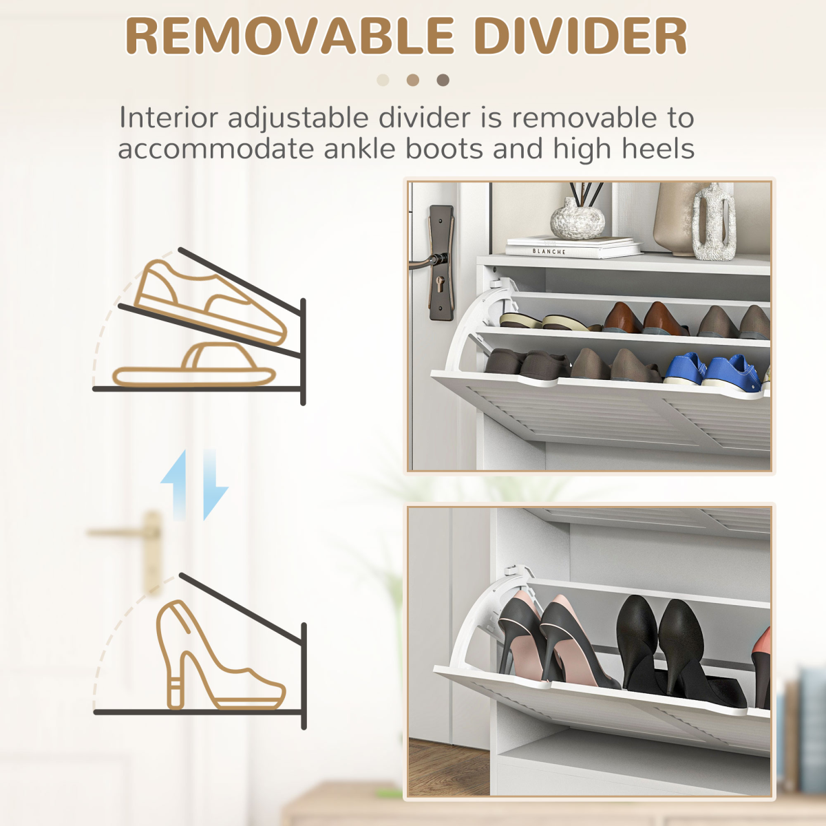 HOMCOM Slim Shoe Storage Cabinet with 2 Flip Drawers for Entryway, White