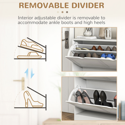 HOMCOM Slim Shoe Storage Cabinet with 2 Flip Drawers for Entryway, White