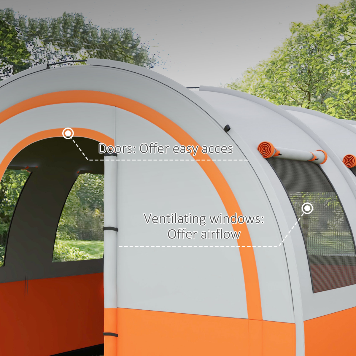 Outsunny Camping Tent, 3000mm Waterproof Family Tent for 5-6 Man, Cream/Orange