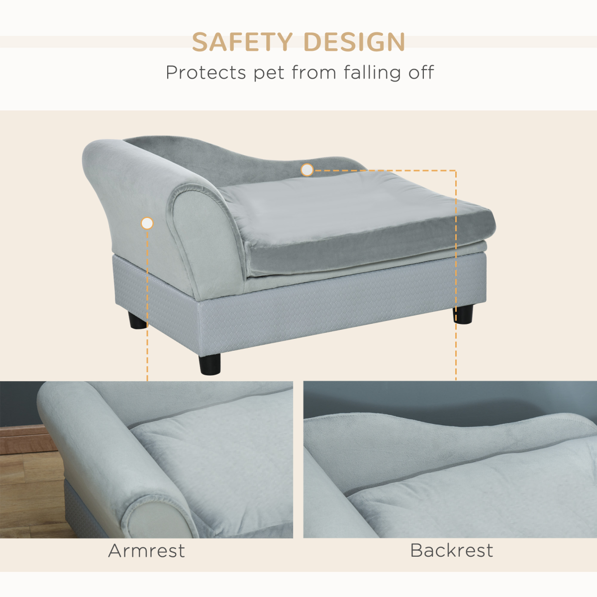 PawHut Pet Sofa Dog Chair Cat Couch w/ Storage, Cushion - Light Blue