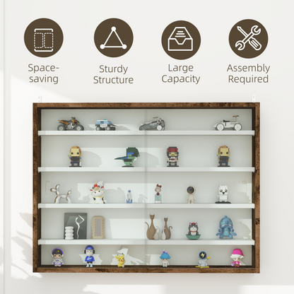 HOMCOM 5-Tier Wall Display Shelf Unit Cabinet w/ Shelves Glass Doors brown
