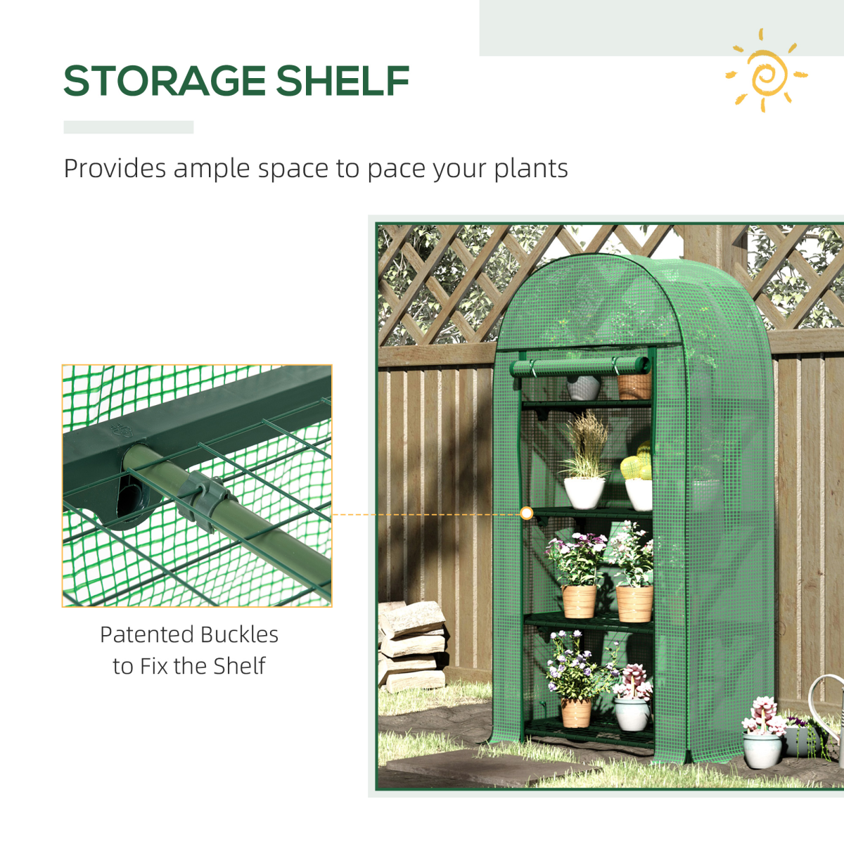 80x49x160cm Mini Greenhouse with Storage Shelf, Roll-Up ZipDoorPE Cover, Green