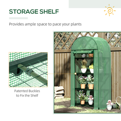 80x49x160cm Mini Greenhouse with Storage Shelf, Roll-Up ZipDoorPE Cover, Green