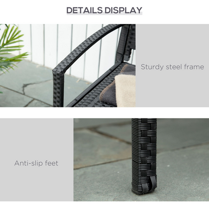 Outsunny Patio Rattan 2 Seater Garden Bench Love Seater Garden Armchair Black