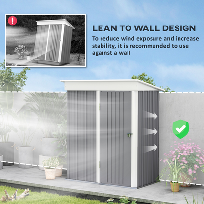 Small Garden Shed, Steel Lean-to Shed for Bike with Adjustable Shelf, Lock, 5x3