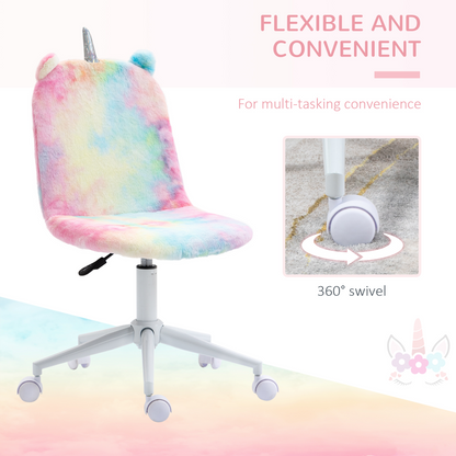 Vinsetto Fluffy Unicorn Office Chair w/ Swivel Wheel, Cute Desk Chair, Rainbow