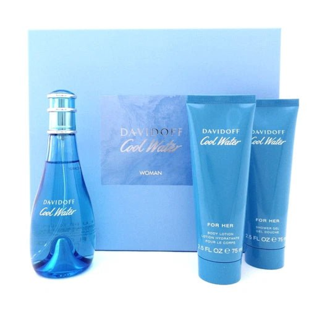 Davidoff Cool Water Gift Set (Eau De Toilette 100ml  Body Lotion 75ml  Shower Gel 75ml)