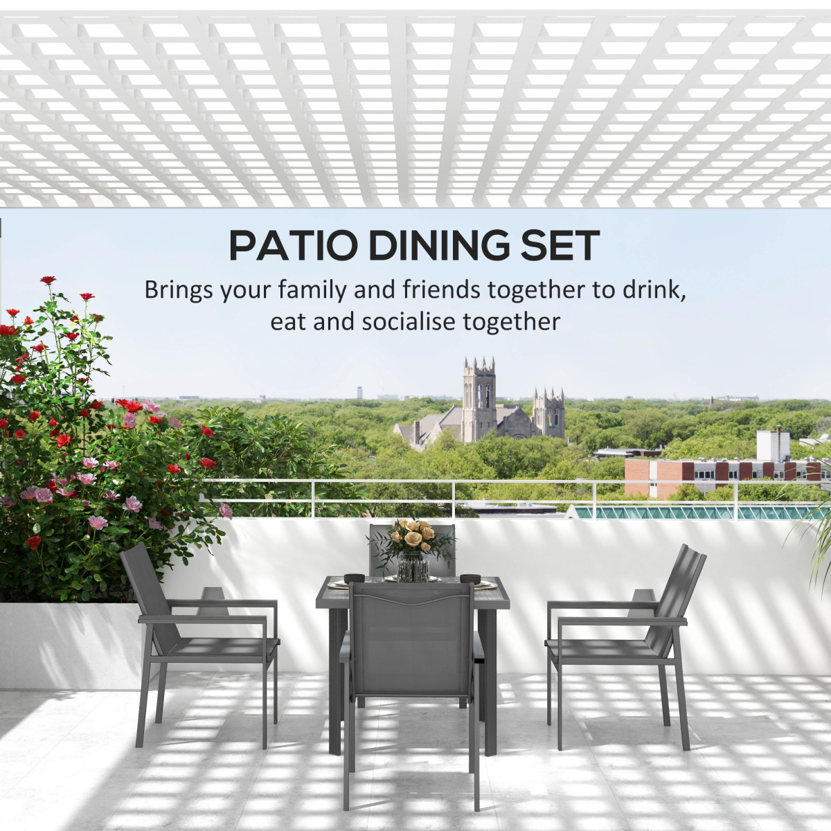 Outsunny 5 Piece Garden Dining Set, Outdoor Table and 4 Chairs, Grey