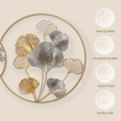 Minimalist Metal Wall Art Ginkgo Leaves Hanging Wall Sculpture, Gold
