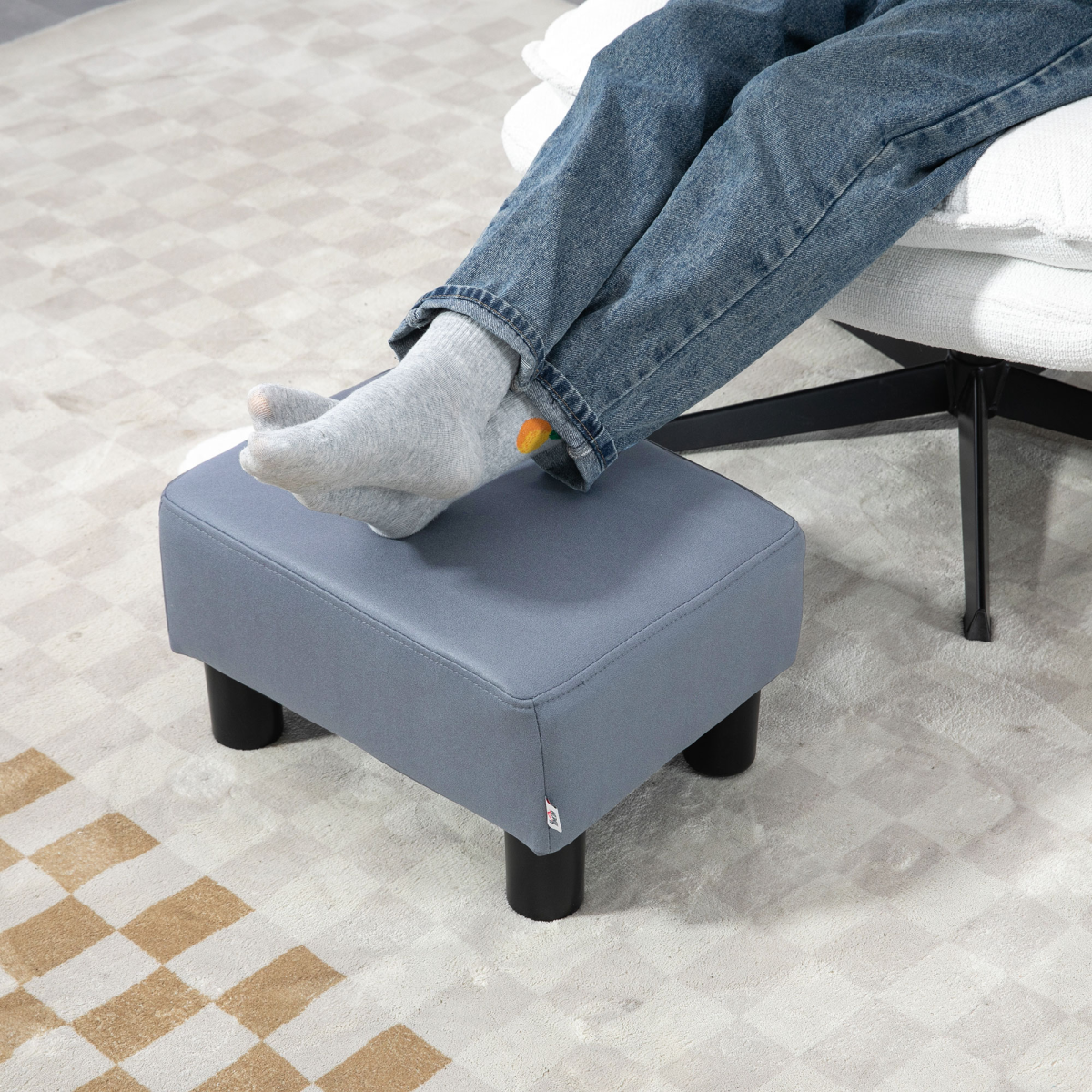 Ottoman Footrest Seat Chair Footstool Small PU Leather Home Office Grey