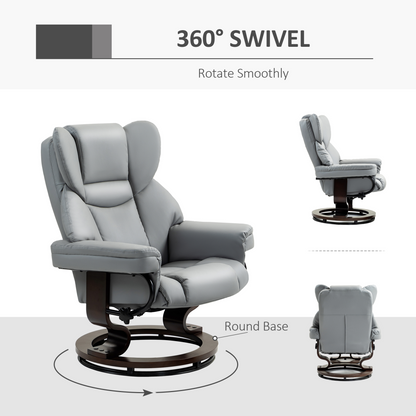 HOMCOM PU Leather Manual Reclining Armchair Footstool Padded Seat Light Grey