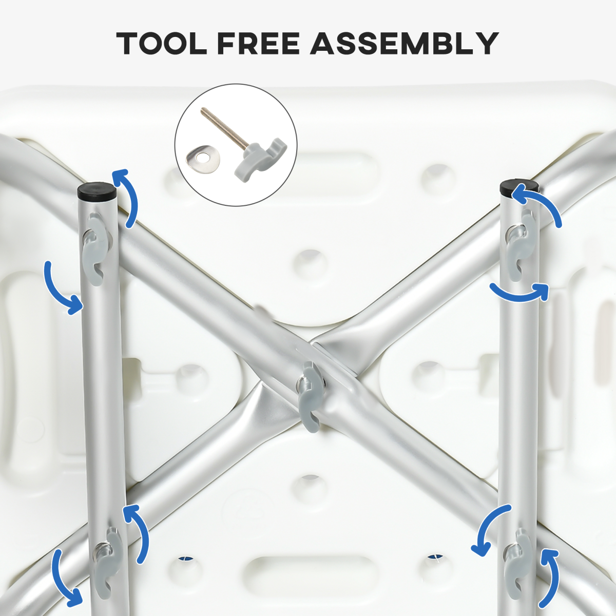 EVA Padded Shower Stool with Back and Arms 4 Suction Foot Pads Blue HOMCOM