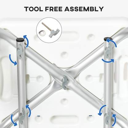 EVA Padded Shower Stool with Back and Arms 4 Suction Foot Pads Blue HOMCOM