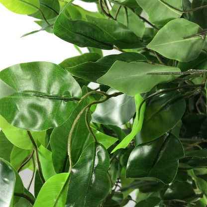 120cm Artificial Ficus Tree / Plant - Large Bushy Shape Gold Metal Planter
