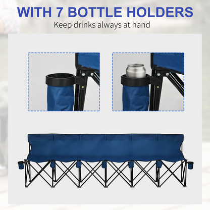 Outsunny 6 Seat Folding Bench Multi Deck Chair Cup Holder Camping Steel Blue
