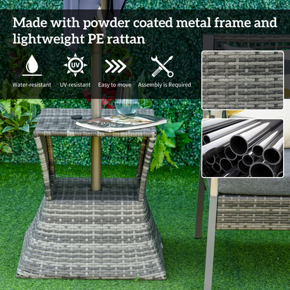 Outsunny Rattan Wicker Tea Coffee Table w/ Umbrella Hole and Storage Space Grey