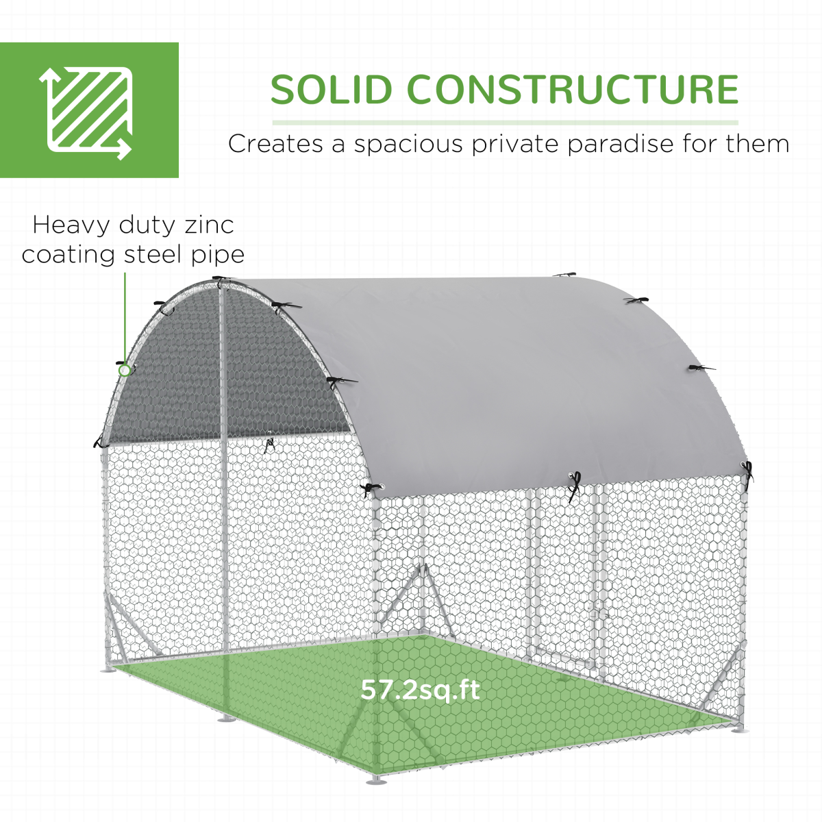 Chicken Run One Room Galvanised Chicken Coop Hen House w/ Cover 2.8 x 1.9 x 2m