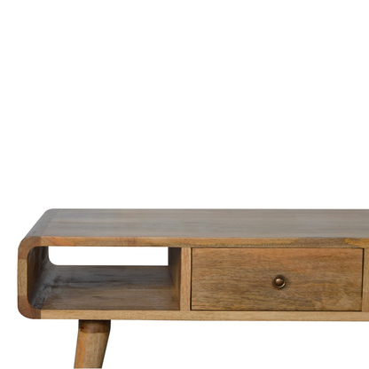 Artisan Furniture Solid Wood Curved Oak-ish Coffee Table, Beige, 2Drawers
