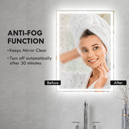 kleankin Illuminated Bathroom Mirror with LED Lights, 3 Colours, Defogging Film