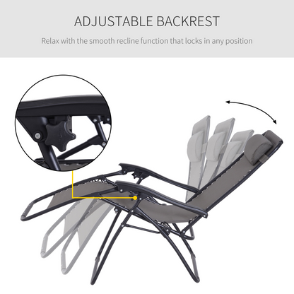 Metal Frame Zero Gravity Lounger w/ Head Pillow for Patio Decking  Outsunny