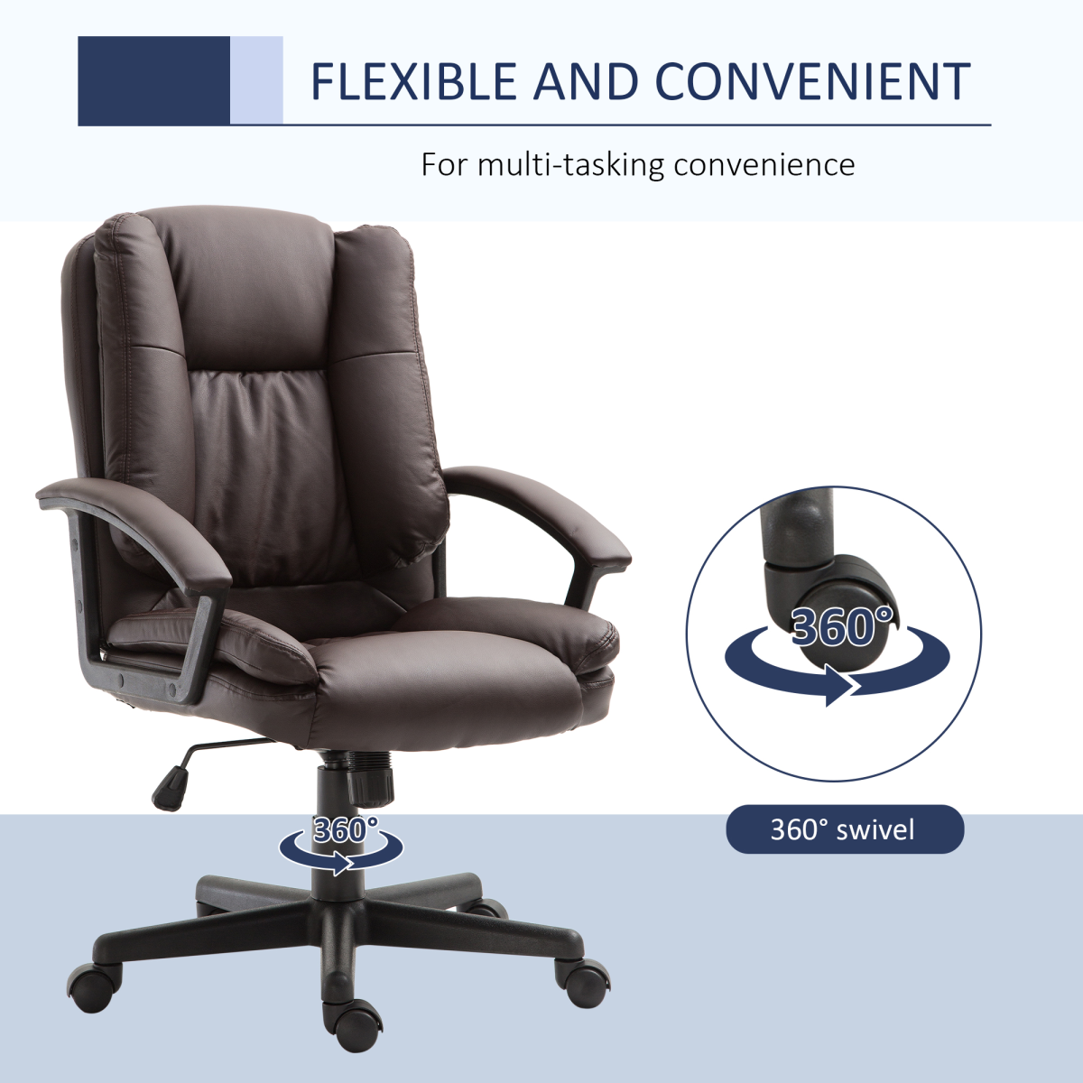 Swivel Executive Office Chair Mid Back PU Leather Chair w/ Arm, Brown HOMCOM
