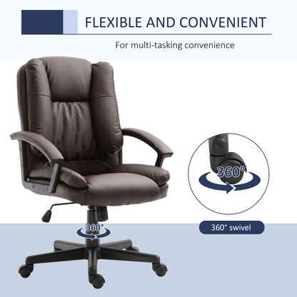 Swivel Executive Office Chair Mid Back PU Leather Chair w/ Arm, Brown HOMCOM