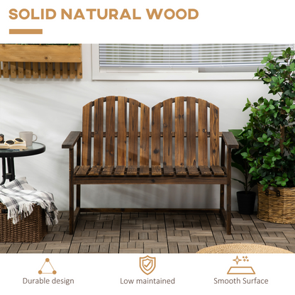 Outdoor Wooden Bench for Two People, Patio Loveseat Chair with Slatted Backrest