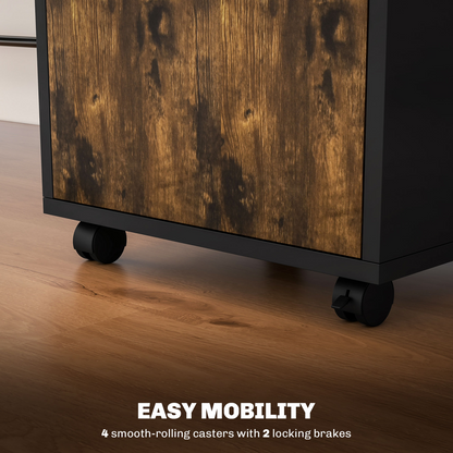 HOMCOM 60cm Storage Cabinet with Drawers and Open Shelf, Rustic Brown
