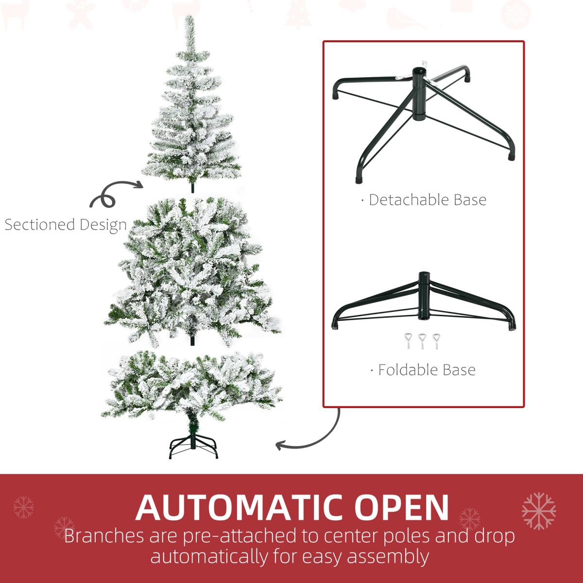 6ft Snow Flocked Artificial Christmas Tree w/ Realistic Branch Tips HOMCOM