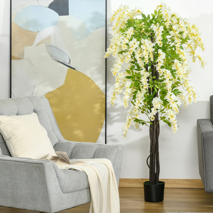 Artificial Realistic White Wisteria Tree Faux Decorative Plant, 160cm HOMCOM