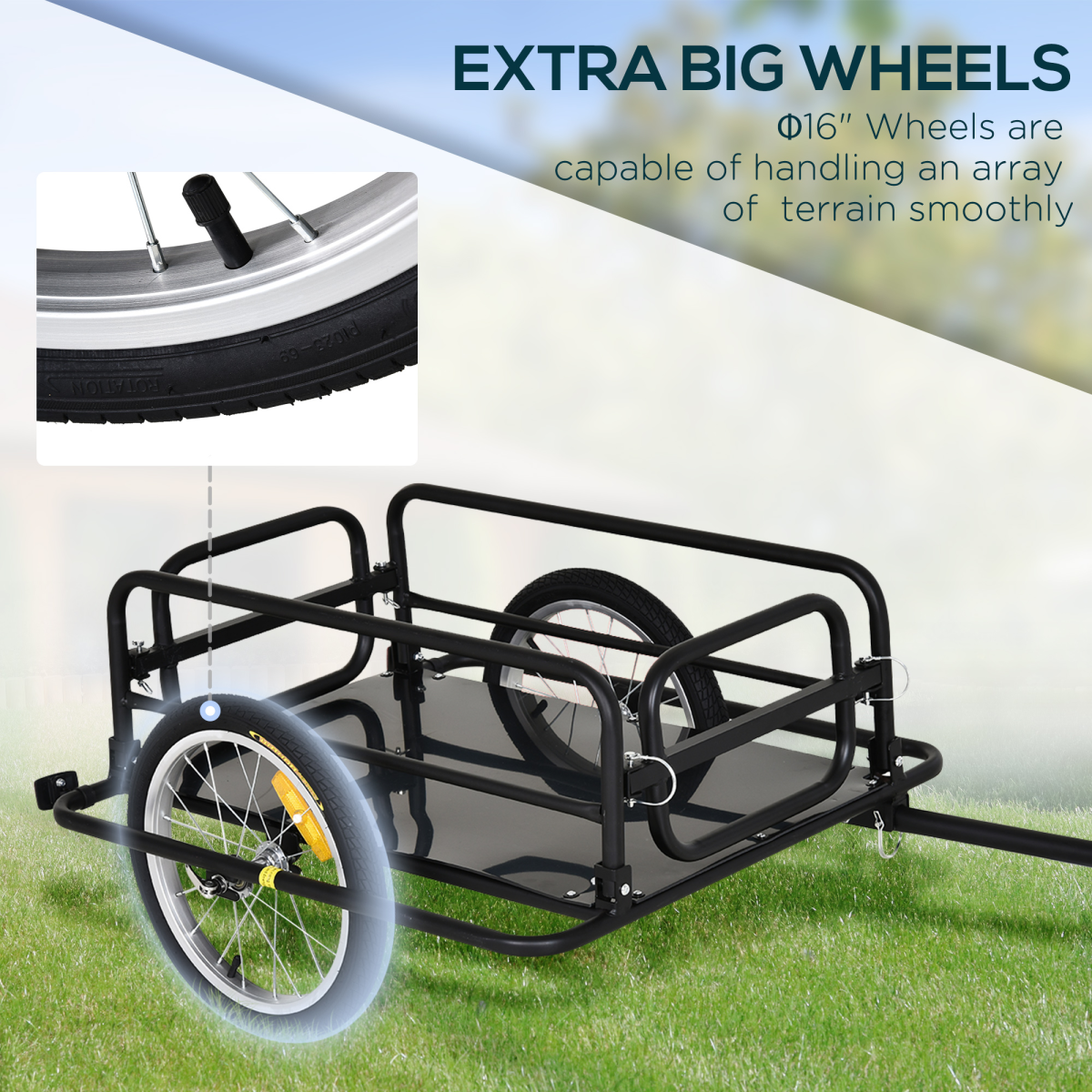 Folding Frame Bike Cargo Trailer Extra Bicycle Storage Carrier W/Hitch-Black