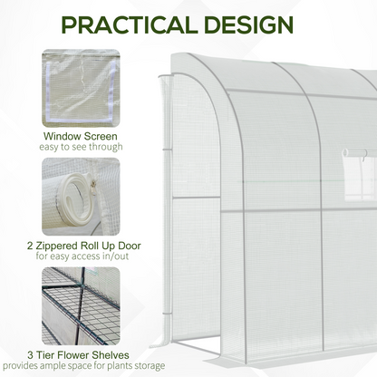 Walk-In Leanto Greenhouse Windows Doors 2 Tiers 4 Shelves 200x100x213cm White