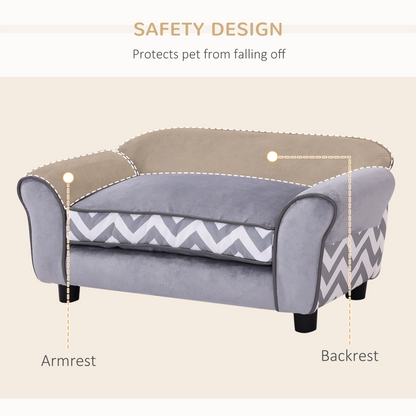 Dog Sofa Cat Couch Bed for XS Dogs w/ Removable Sponge Cushion - Grey