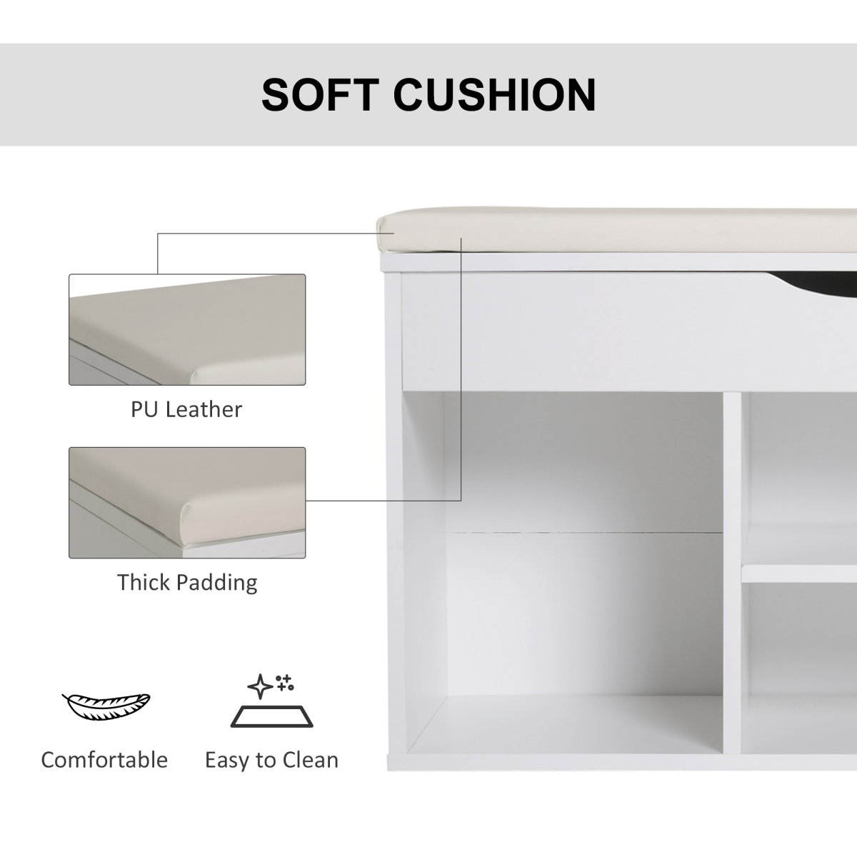 HOMCOM Wooden Shoes Cabinet Bench Hidden Storage Padded Seat Organiser White