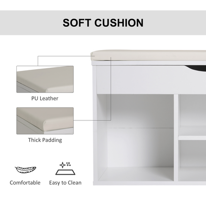 HOMCOM Wooden Shoes Cabinet Bench Hidden Storage Padded Seat Organiser White